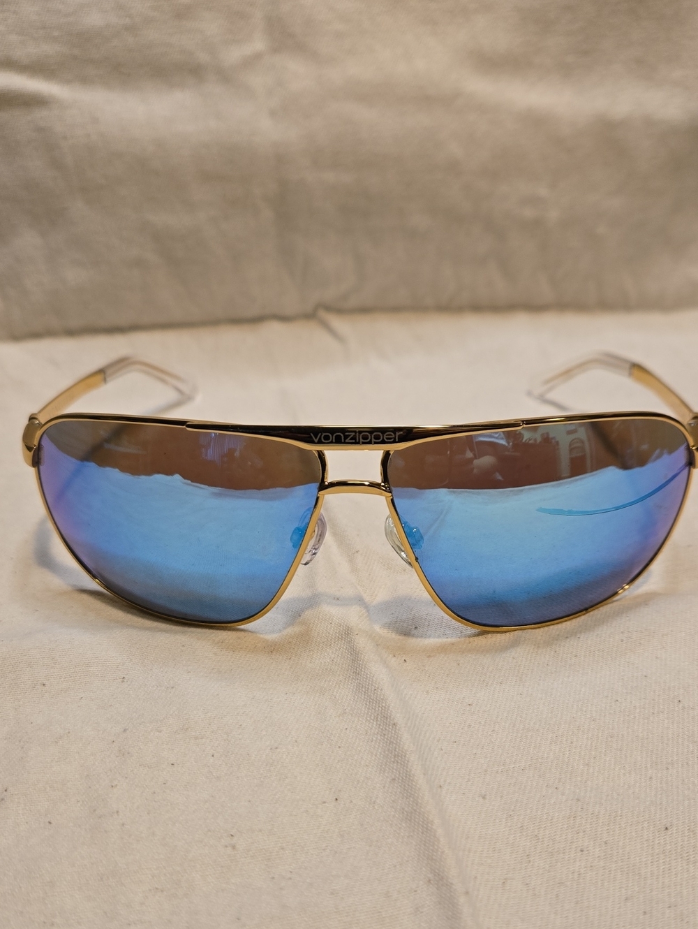 Von Zipper Skitch Sunglasses Gold Blue Mirrored Aviator Y2K Damaged Lens
